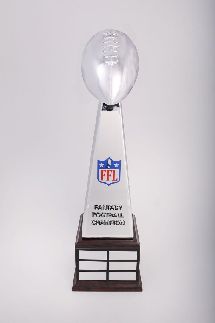 Fantasy Football Chrome Finish Perpetual Trophy on Wood Base - Schoppy's Since 1921