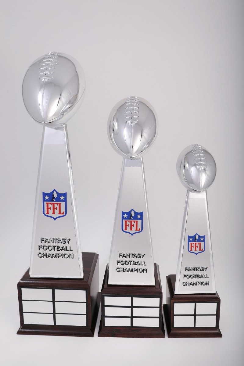 Fantasy Football Chrome Finish Perpetual Trophy on Wood Base - Schoppy's Since 1921