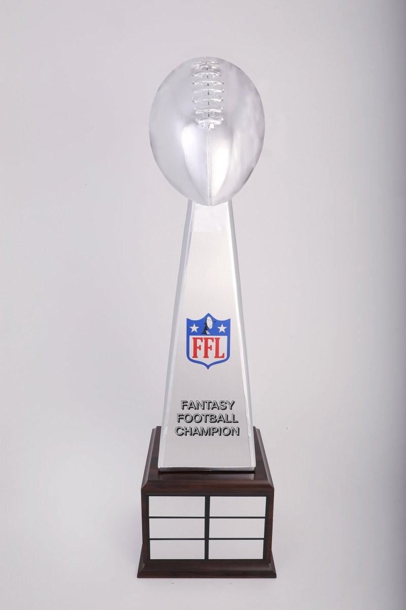 Fantasy Football Chrome Finish Perpetual Trophy on Wood Base - Schoppy's Since 1921