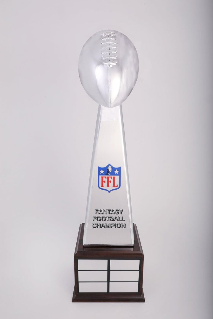 Fantasy Football Chrome Finish Perpetual Trophy on Wood Base - Schoppy's Since 1921