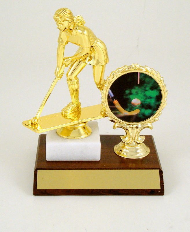 Field Hockey Logo Trophy On Wood Base - Schoppy's Since 1921