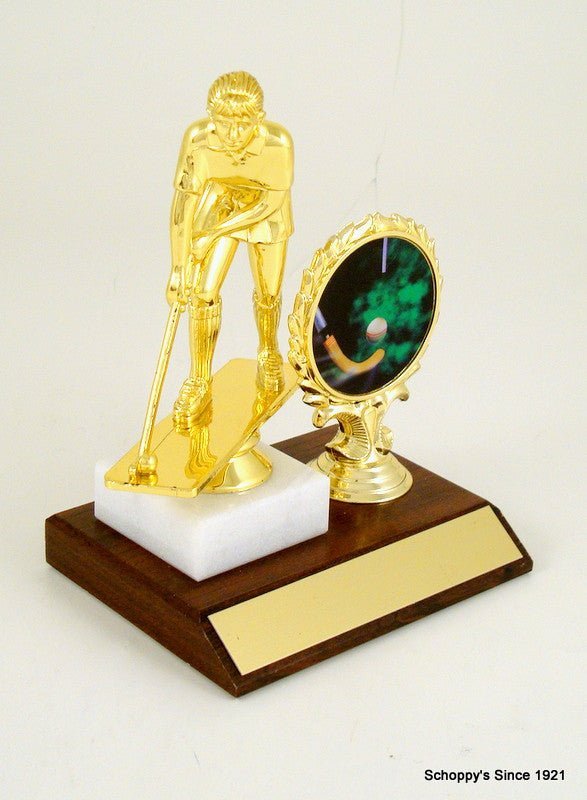 Field Hockey Logo Trophy On Wood Base - Schoppy's Since 1921