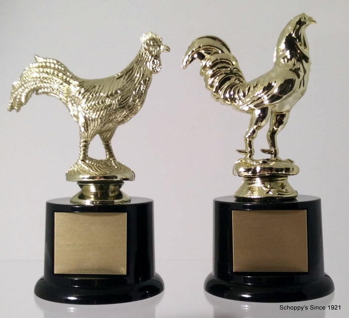 Fighting Rooster Trophy On Black Round Base - Schoppy's Since 1921