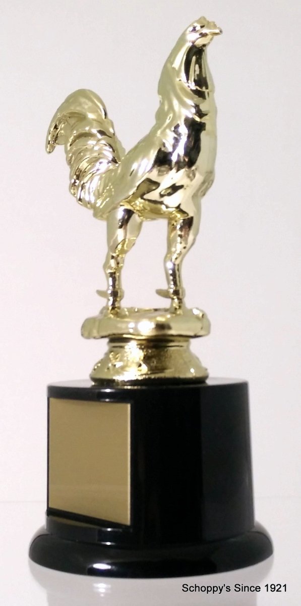 Fighting Rooster Trophy On Black Round Base - Schoppy's Since 1921