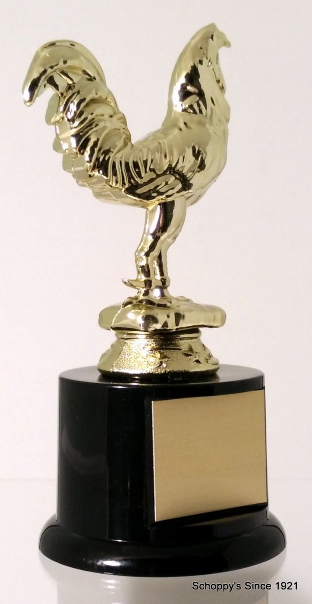 Fighting Rooster Trophy On Black Round Base - Schoppy's Since 1921