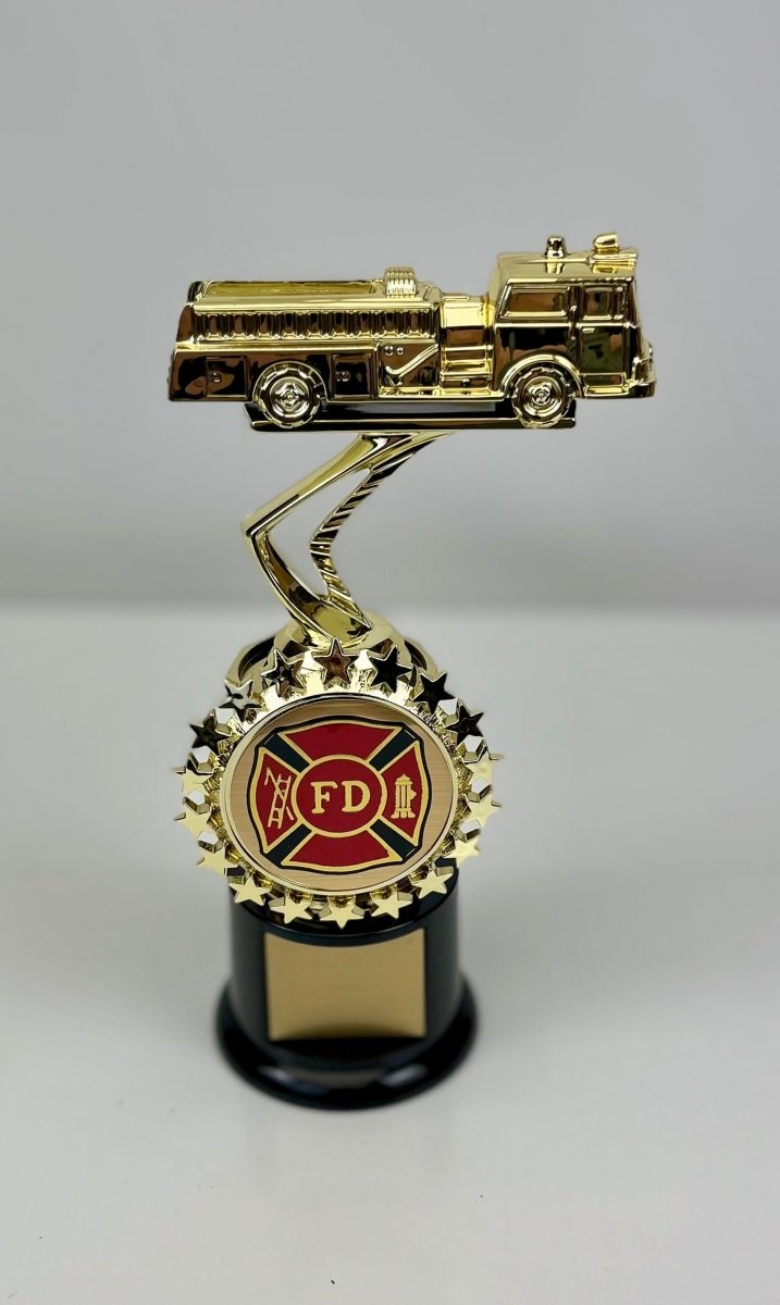 Fire Truck Starred Logo Holder Trophy on Black Round Base - Schoppy's Since 1921