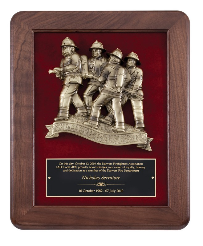 Walnut Plaque with Fireman Casting - 12x15 Made in the USA