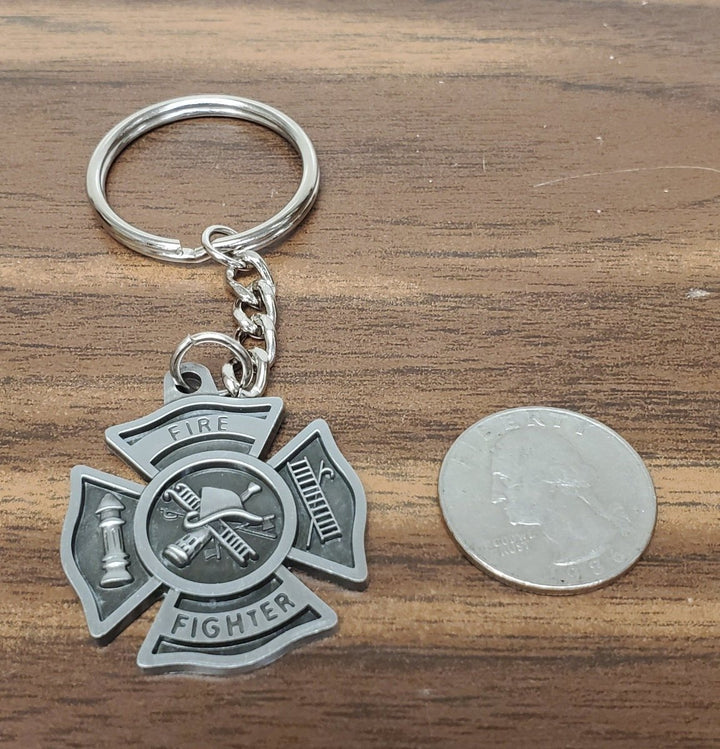 Firefighter Sculptured Genuine Pewter Key Chain - Schoppy's Since 1921