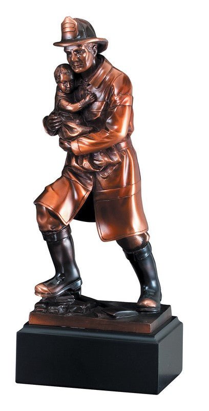 Fireman Rescues Child American Hero Electroplated Resin Sculpture - Schoppy's Since 1921