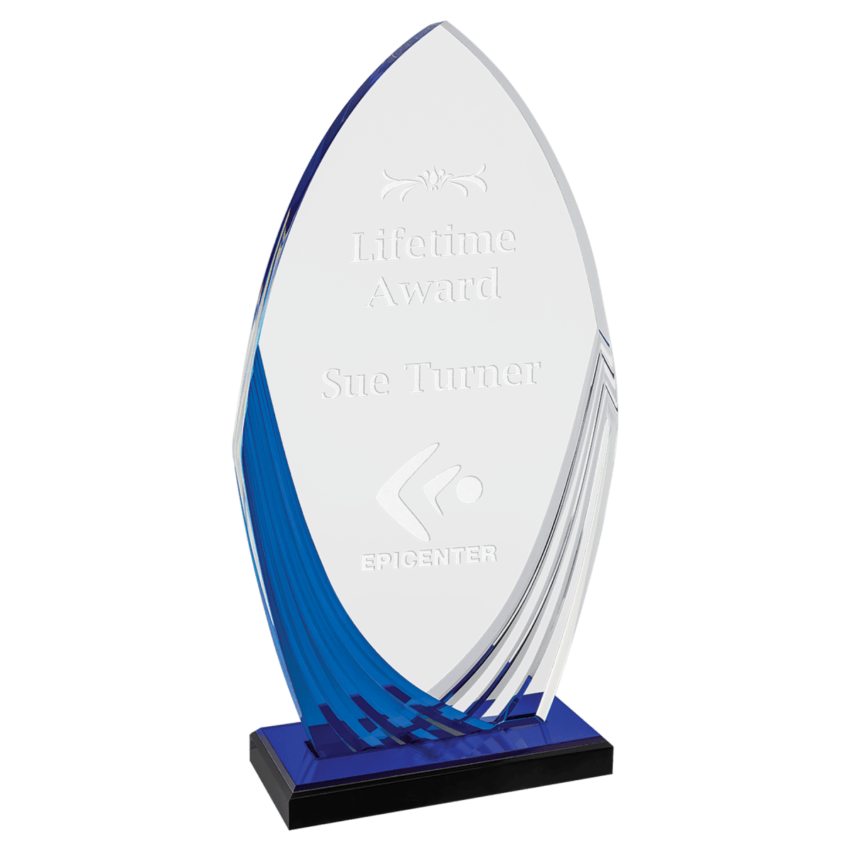 Flame Tidal Series Acrylic with Printed Blue Accent and Blue Mirror - Topped Base - Schoppy's Since 1921