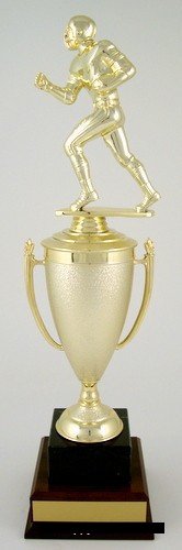 Football Cup Trophy on Black Marble and Wood Base-Trophies-Schoppy's Since 1921