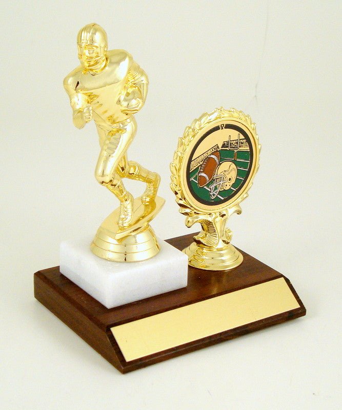 Football Figure On Wooden Base With Logo-Trophy-Schoppy's Since 1921