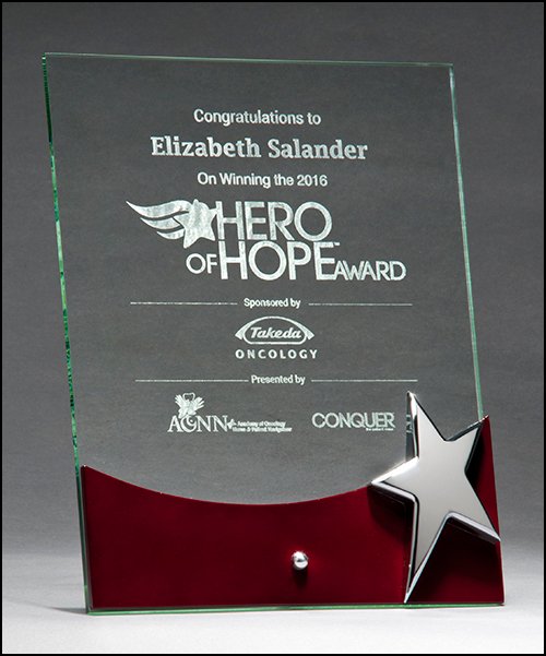 Free Standing Glass Award With High Gloss Rosewood Accent And Silver Star - Schoppy's Since 1921