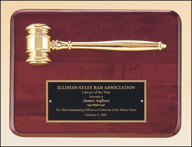 Gavel Plaque - Rosewood with Gold Metal Gavel - Schoppy's Since 1921