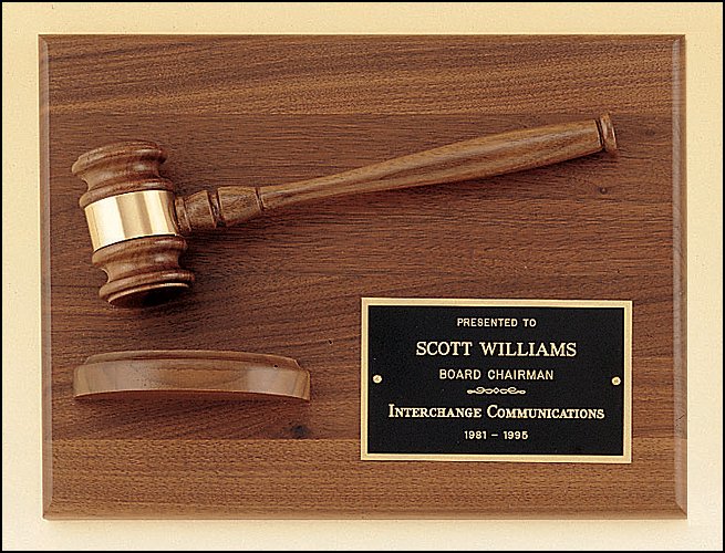 Gavel and Sound Block American Walnut 9"x 12" Plaque - Schoppy's Since 1921