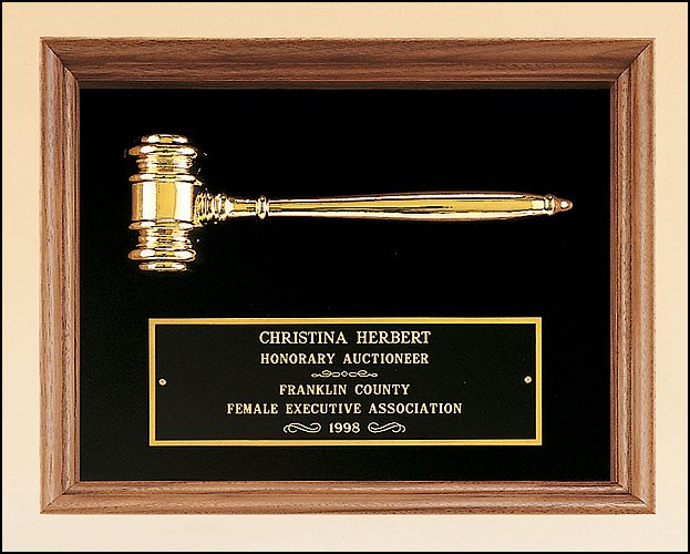 Gavel Plaque American Walnut with Gold Metal Gavel on Velour - Schoppy's Since 1921