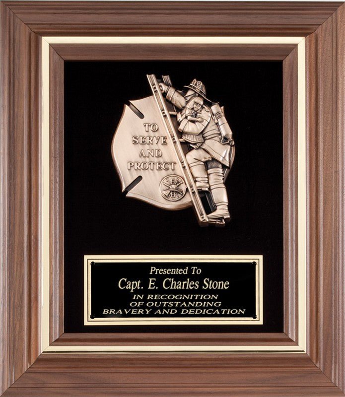 Genuine Walnut Frame with Firefighter Casting - To Serve and Protect - Schoppy's Since 1921