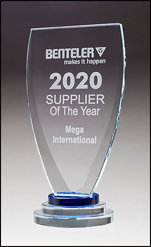 Glass Award with Blue and Clear Glass Pedestal Base - Schoppy's Since 1921