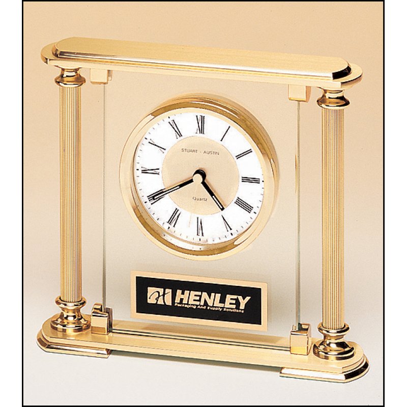 Glass Clock with Metal Goldtone Columns - Schoppy's Since 1921