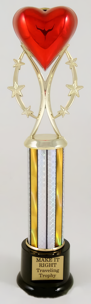 Heart Trophy on Six-Star Riser, Column, and Black Round Base