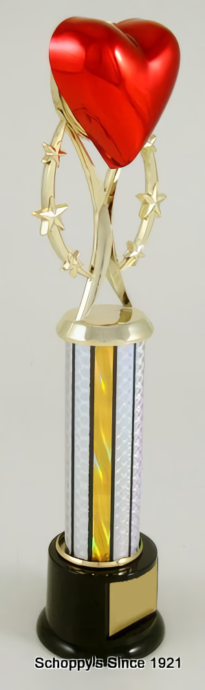 Heart Trophy on Six-Star Riser, Column, and Black Round Base