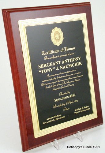 High Gloss Mahogany Gold Frame Plaque - Schoppy's Since 1921