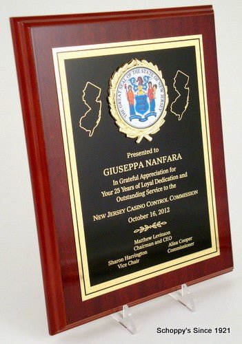 High Gloss Mahogany plaque with the Great Seal of New Jersey - Schoppy's Since 1921