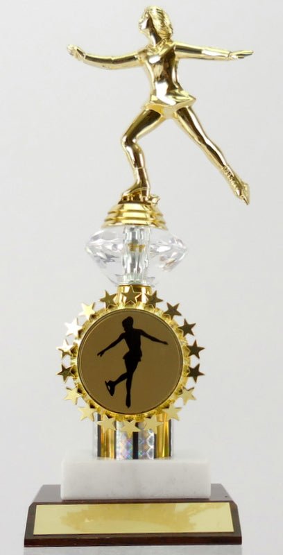 Ice Skating Figure Trophy On Marble & Wood Base With Starred Logo Holder - Schoppy's Since 1921