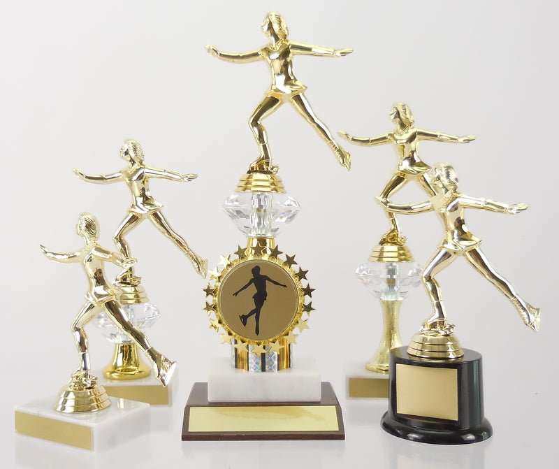 Ice Skating Figure Trophy On Marble & Wood Base With Starred Logo Holder - Schoppy's Since 1921