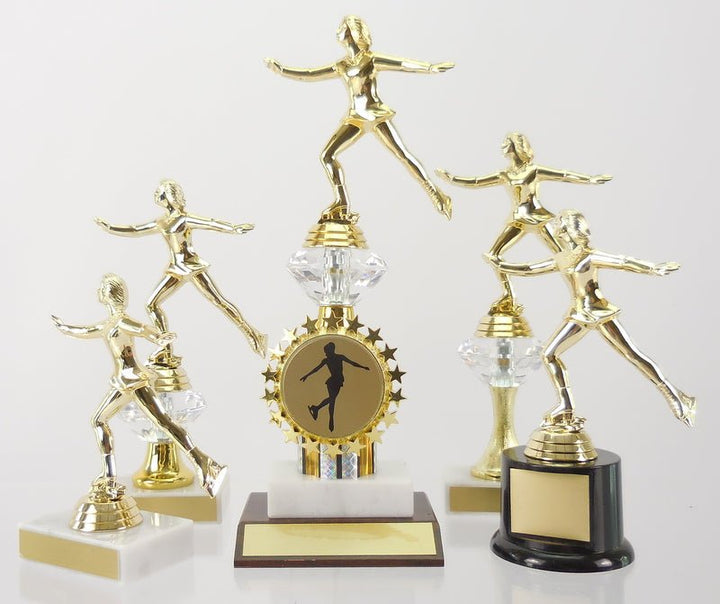 Ice Skating Figure Trophy On Marble & Wood Base With Starred Logo Holder - Schoppy's Since 1921