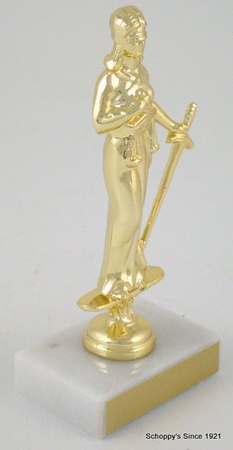 Justice Dye Cast Trophy on White Marble Base - Schoppy's Since 1921