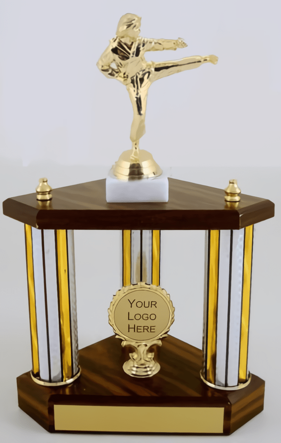 Karate Small Three Column Trophy With Jumbo Figure And Logo - Schoppy's Since 1921