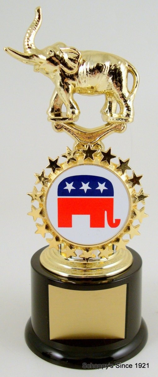 Metal Political Figure Trophy With Logo On Black Round Base - Schoppy's Since 1921