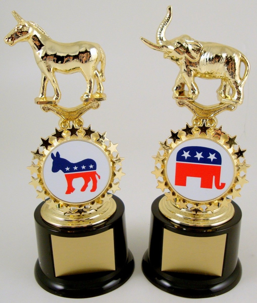 Metal Political Figure Trophy With Logo On Black Round Base - Schoppy's Since 1921