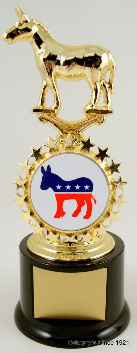 Metal Political Figure Trophy With Logo On Black Round Base - Schoppy's Since 1921