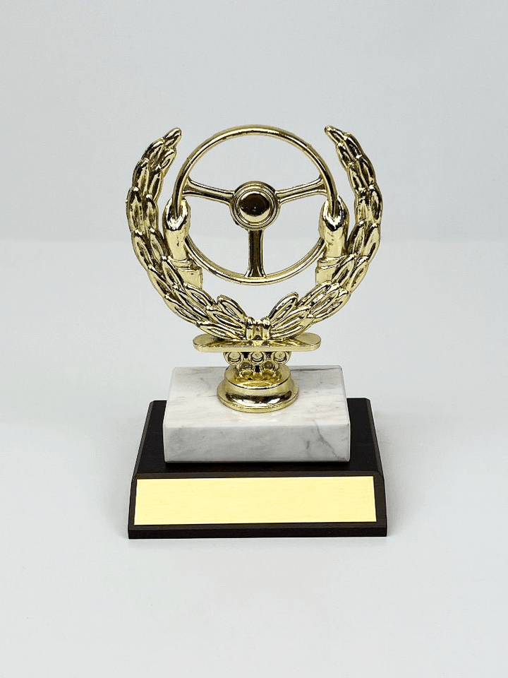 Metal Steering Wheel on Slant Wood Base - Schoppy&