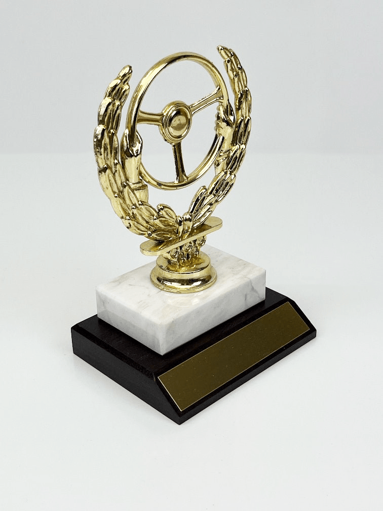 Metal Steering Wheel on Slant Wood Base - Schoppy&
