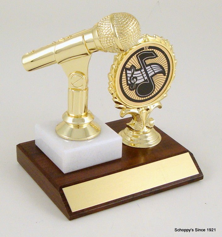 Microphone with Logo Holder on Slant Front Wood Base - Schoppy's Since 1921