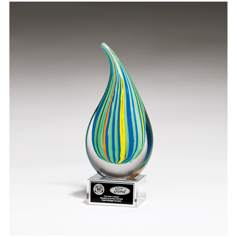 Multi Color Droplet Art Glass with Glass Base - 8.25" Tall - Schoppy's Since 1921