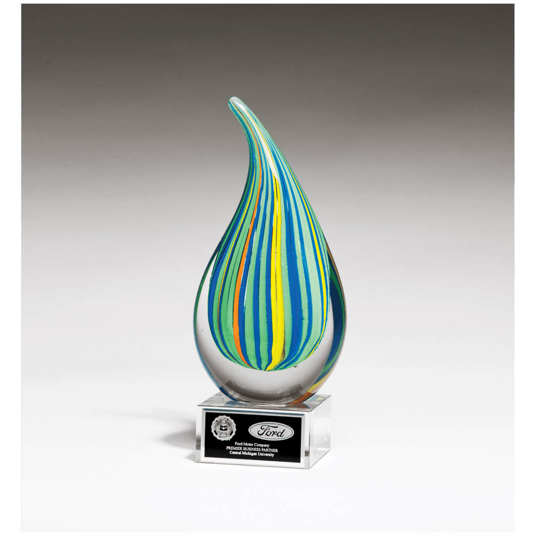 Multi Color Droplet Art Glass with Glass Base - 8.25" Tall - Schoppy's Since 1921