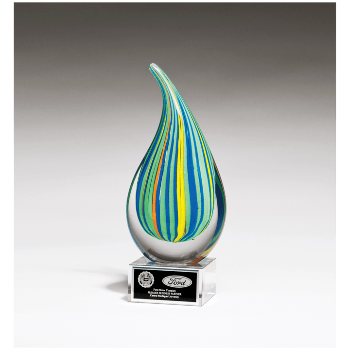 Multi Color Droplet Art Glass with Glass Base - 8.25" Tall - Schoppy's Since 1921
