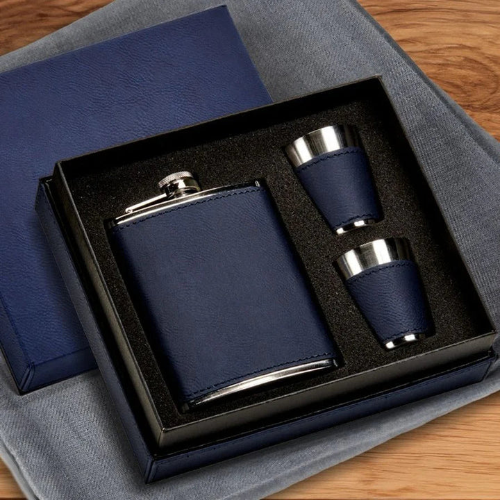 Navy Leatherette Flask & Stainless Steel Shot Glass Set - Schoppy's Since 1921