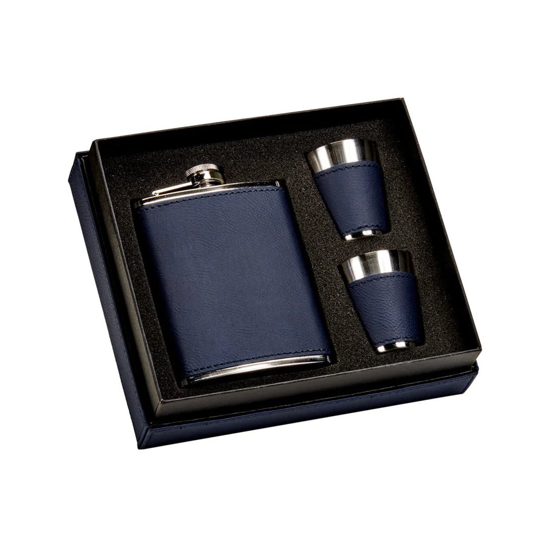 Navy Leatherette Flask & Stainless Steel Shot Glass Set - Schoppy's Since 1921