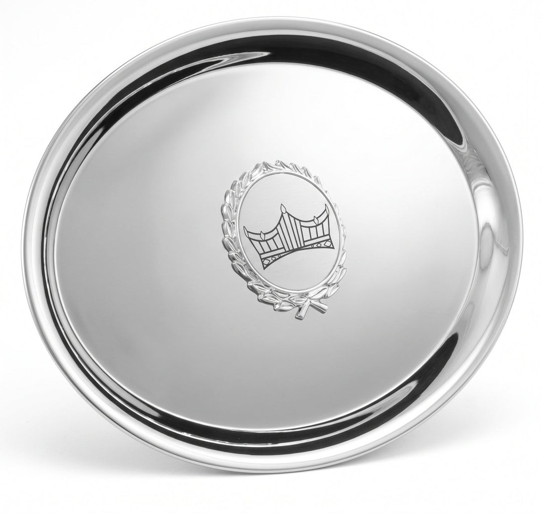 A nickel plated, oval-shaped tray with the Schoppy&
