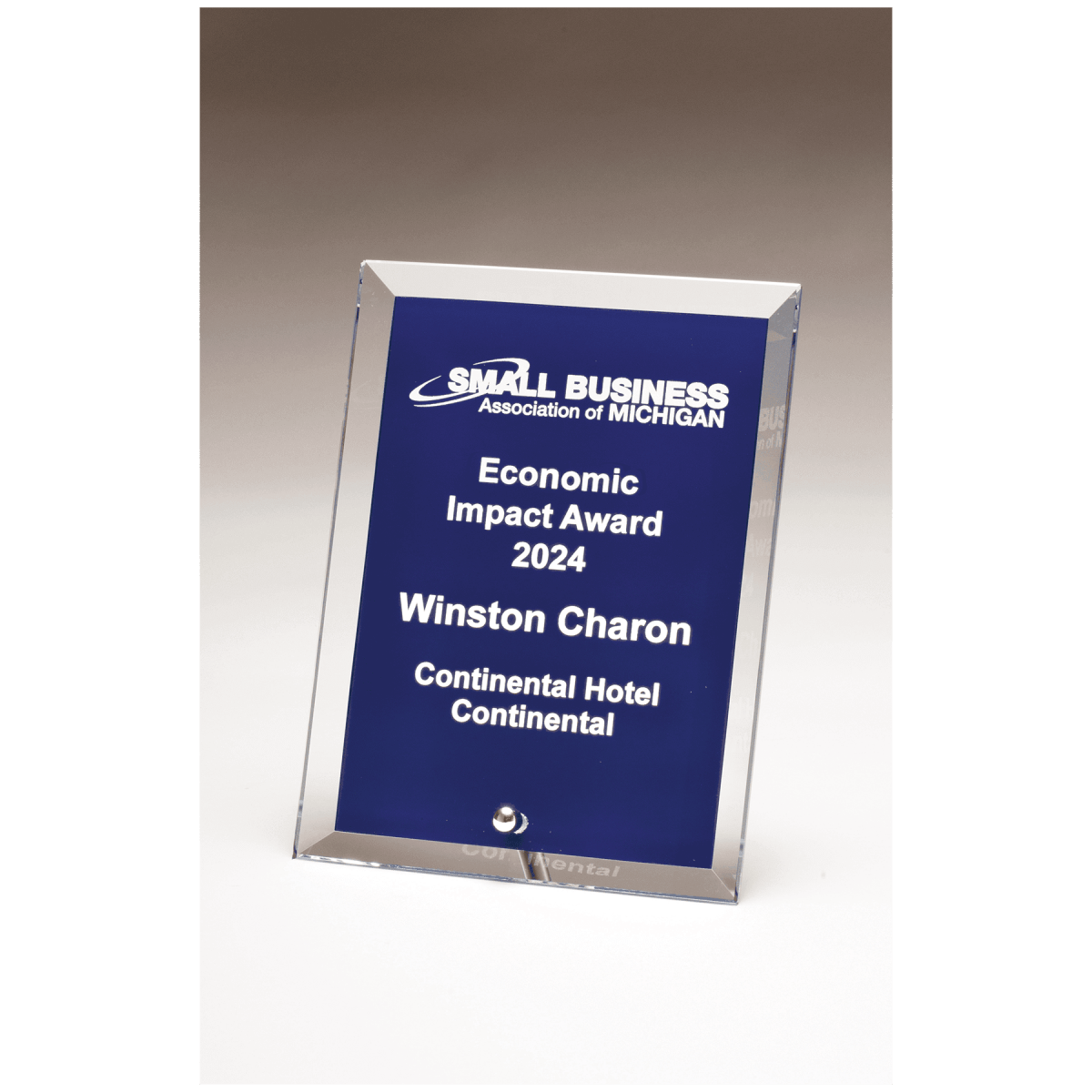 Painted Glass Blue or Black Award with Standing Silver Easel Post - Schoppy's Since 1921