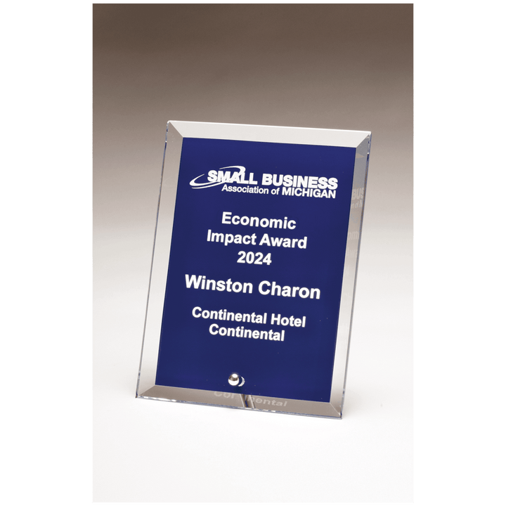 Painted Glass Blue or Black Award with Standing Silver Easel Post - Schoppy's Since 1921