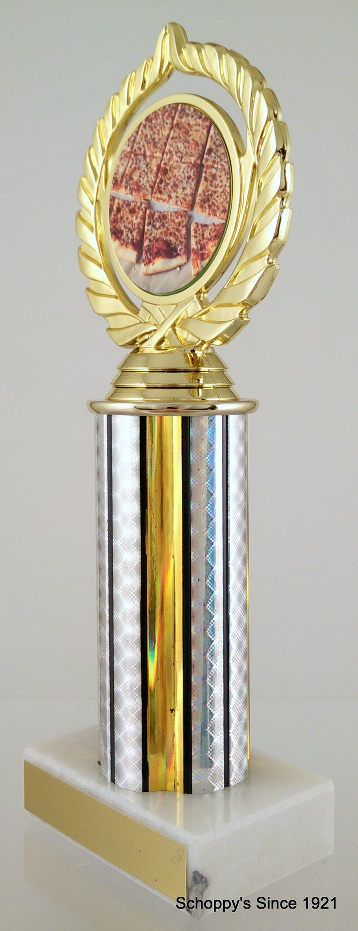 Pizza Logo Trophy On Round Column-Trophy-Schoppy's Since 1921