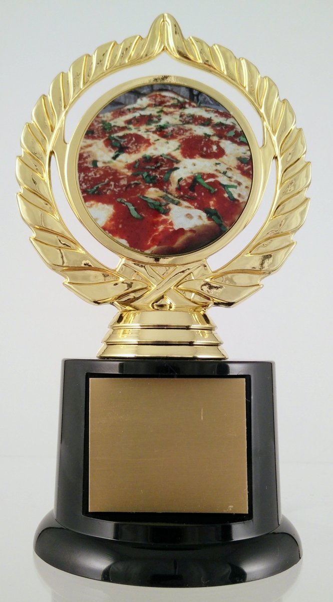 Pizza Logo Trophy On Black Round Base - Schoppy's Since 1921