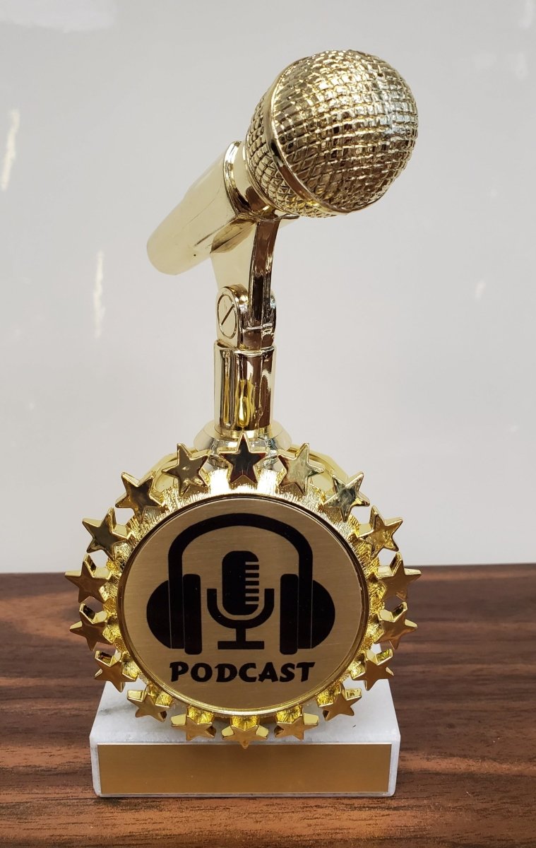 PODCAST Microphone Trophy with Star Logo Holder - Schoppy's Since 1921