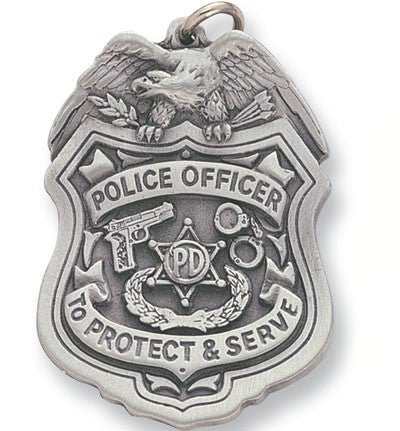 Police Officer Sculptured Badge Genuine Pewter Key Chain - Schoppy's Since 1921